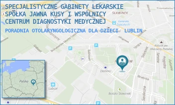PORADNIA OTOLARYNGOLOGICZNA DLA DZIECI - SPECJALISTYCZNE GABINETY LEKARSKIE SPÓŁKA JAWNA KUSY I WSPÓLNICY CENTRUM DIAGNOSTYKI MEDYCZNEJ - KOLOROWA 24/45, LUBLIN