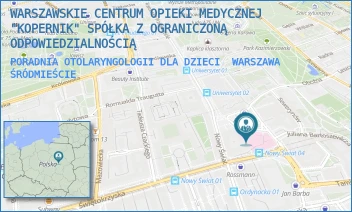 PORADNIA OTOLARYNGOLOGII DLA DZIECI - WARSZAWSKIE CENTRUM OPIEKI MEDYCZNEJ "KOPERNIK" SPÓŁKA Z OGRANICZONĄ ODPOWIEDZIALNOŚCIĄ - MIKOŁAJA KOPERNIKA 43,  WARSZAWA ŚRÓDMIEŚCIE