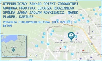 PORADNIA OTOLARYNGOLOGICZNA (DLA DZIECI) - NIEPUBLICZNY ZAKŁAD OPIEKI ZDROWOTNEJ GRUPOWA PRAKTYKA LEKARZA RODZINNEGO SPÓŁKA JAWNA JACŁAW ROYKIEWICZ, MAREK PLANER, DARIUSZ - UL. STOLARZOWICKA 39, BYTOM