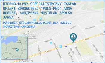 PORADNIA OTOLARYNGOLOGICZNA DLA DZIECI - NIEPUBLICZNY SPECJALISTYCZNY ZAKŁAD OPIEKI ZDROWOTNEJ "PULS-MED" ANNA BOGUSZ, AGNIESZKA MUSIELAK SPÓŁKA JAWNA - 1 MAJA 55,  SKARŻYSKO-KAMIENNA
