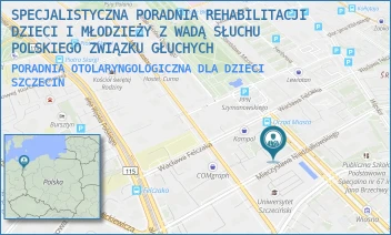 PORADNIA OTOLARYNGOLOGICZNA DLA DZIECI - SPECJALISTYCZNA PORADNIA REHABILITACJI DZIECI I MŁODZIEŻY Z WADĄ SŁUCHU POLSKIEGO ZWIĄZKU GŁUCHYCH - NIEDZIAŁKOWSKIEGO 19/1, SZCZECIN