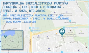 IND. SPECJALISTYCZNA PRAKTYKA LEK. - LEK. DOROTA PIÓRKOWSKA - SPECJ. W ZAKR. OTOLARYNG - JANA BOSKO - INDYWIDUALNA SPECJALISTYCZNA PRAKTYKA LEKARSKA - LEK. DOROTA PIÓRKOWSKA - SPECJ. W ZAKR. OTOLARYNG. - ŚW. JANA BOSKO 1, SZCZECIN